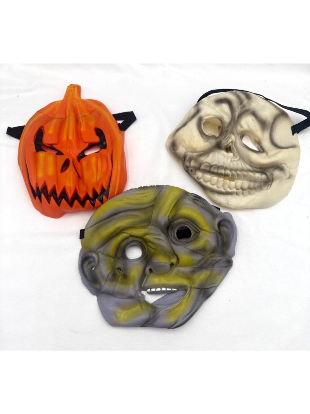 Three Halloween Mask Skull-Pumpkin-Monster Lightweight Plastic Elastic Straps